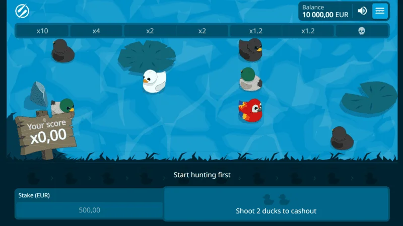 Exploding Ducks - หน้าจอเกมที่มีเป็ดอยู่บนน้ำ